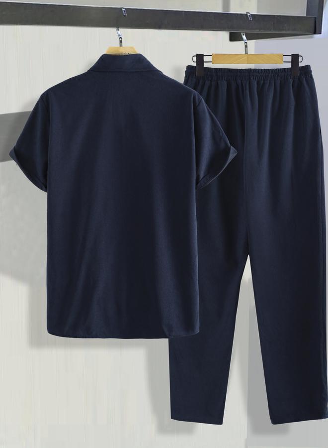 Take Two Men Navy Blue Relaxed Shirt and Trousers Co-Ords - Image 2